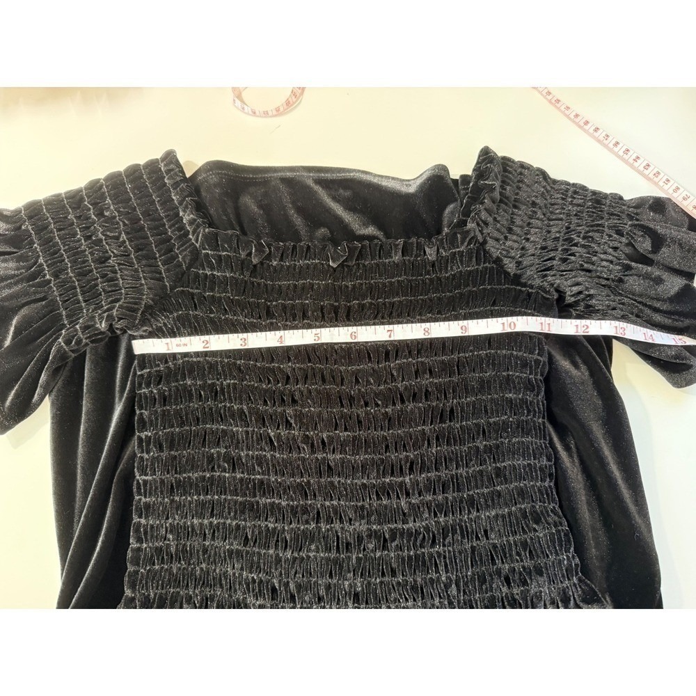 Urban Outfitters Womens Black Plush Velvet‎ Smocked Ruffle Sleeve Mini Dress XS - Picture 5 of 9